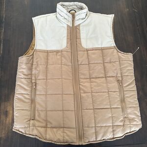 NOMAD Men Medium Padded Sleeveless Tan Zipper Button Vest Outdoor Collar Jacket